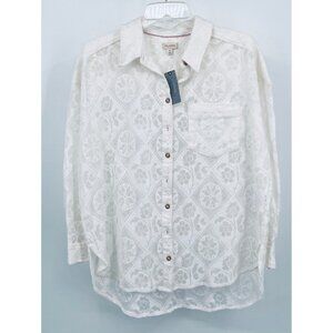 Anthropologie Pilcro Lace Button Down Blouse Size PS White Cotton Blend